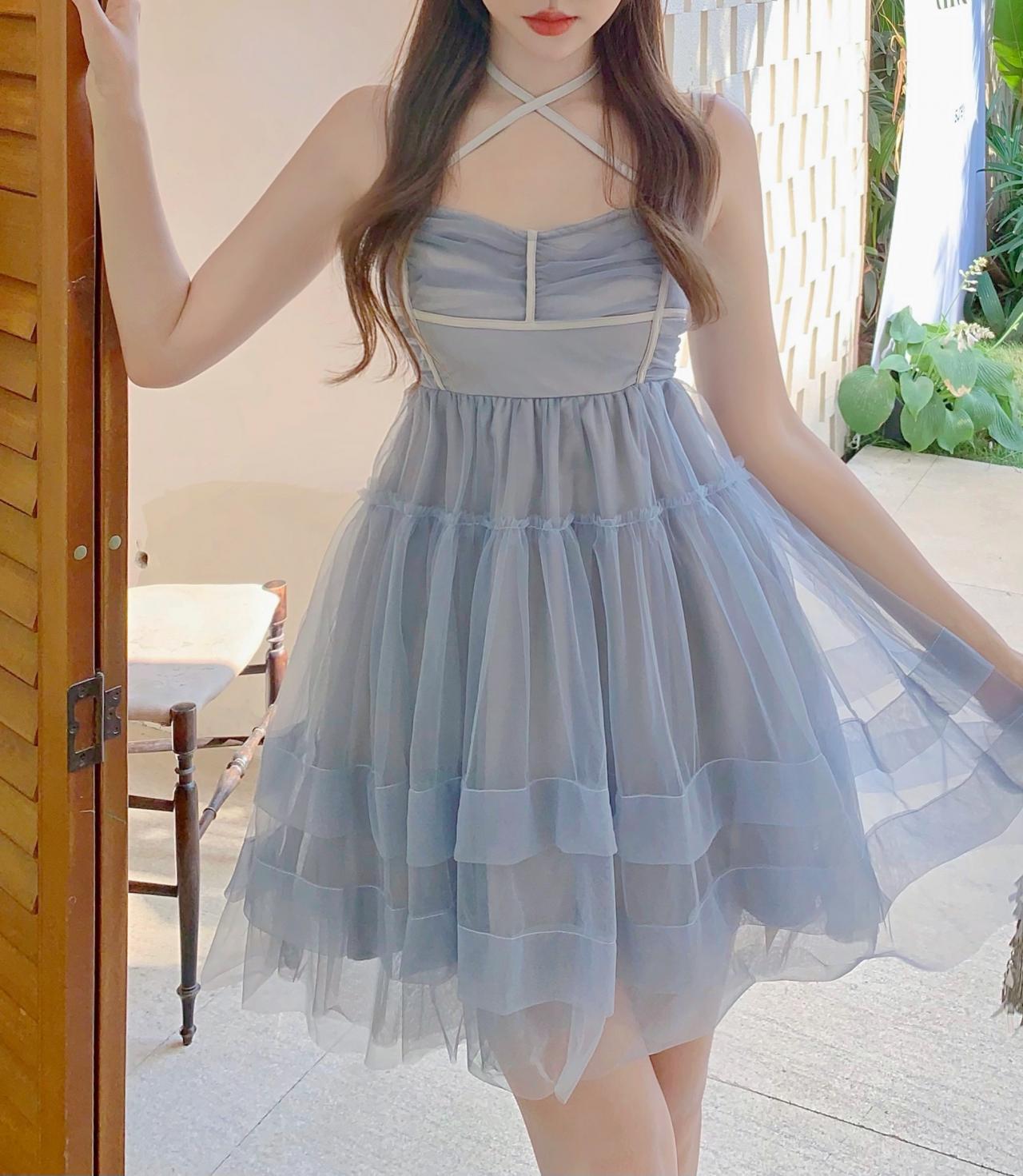 Chic, Sweet, Fairy Layer Tulle Waist Dress, Pompous Strap Princess Dress