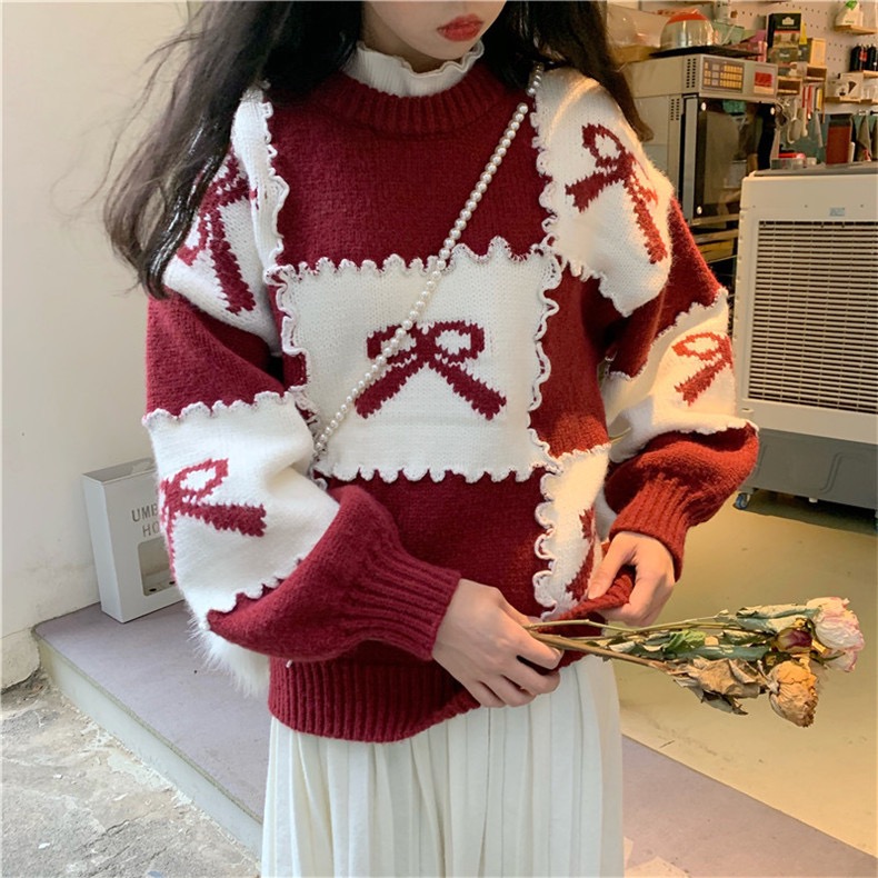 Sweet, Christmas Jk Red Sweater, Autumn Winter Languid Lazy Wind Sweater