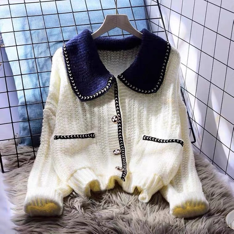 Small Fragrant Wind Knitting Cardigan, Loose, Lazy, Coarse Wool Line Leisure Versatile Sweater Coat