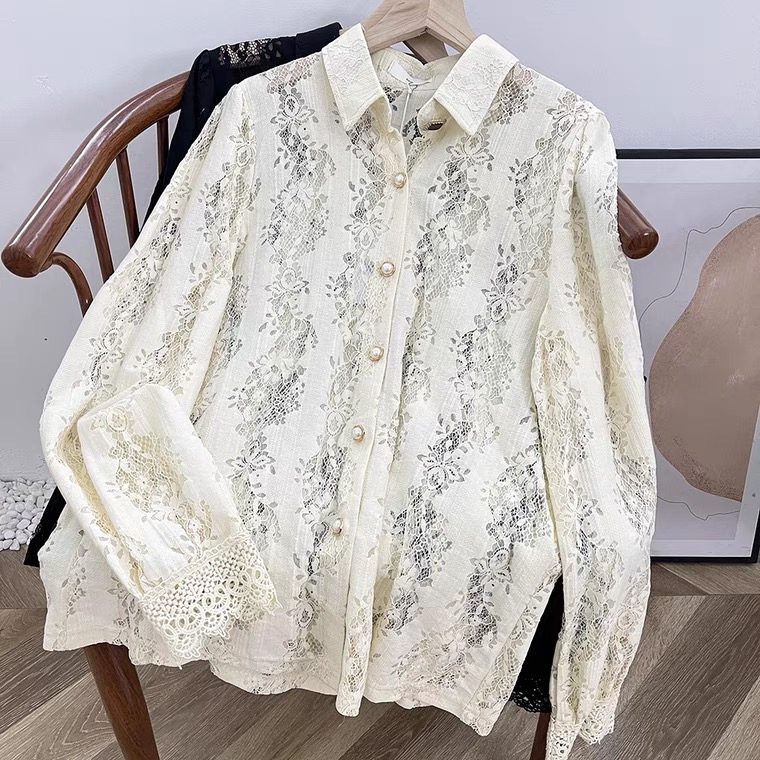Embroidered Hollowed-out Shirts, Versatile Lace Tops