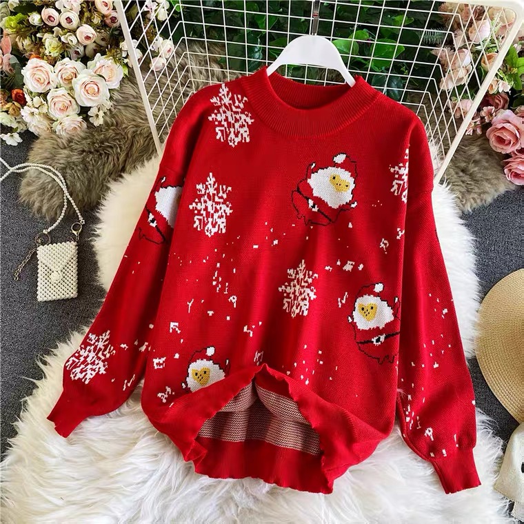 Christmas Knits, Fall/winter, , Loose, Lazy Style, Cartoon Pullovers