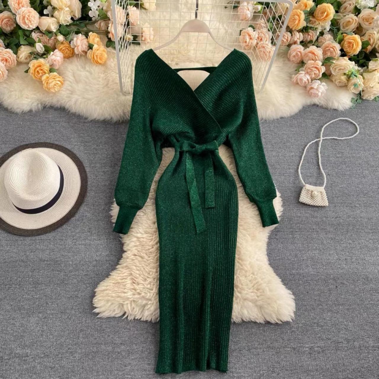 Womens Dresses Clearance Plus Size Autumn And Winter Women Stylish V Neck  Solid Slimming Lace Long Sleeve Slit Bandage Draw Back Buttocks Party Dress