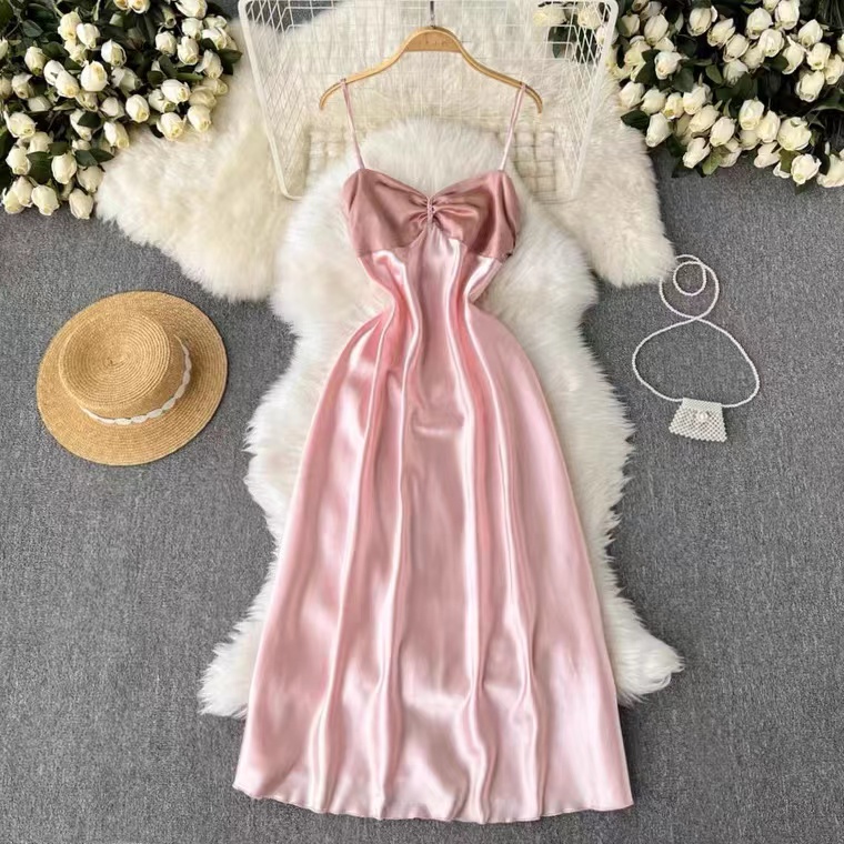 Fairy Dress, Gentle Wind, Sweet, Waist Halter Dress, High Satin Beach Holiday Dress