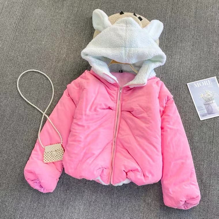 Autumn/winter, new style, hooded, rabbit ear cotton-padded coat, cute plush and thick cotton-padded coat