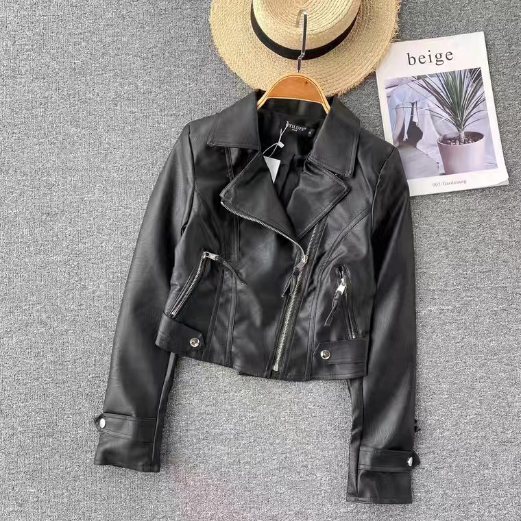 Short motorcycle leather jacket, autumn and winter, new style, fashionable PU leather jacket
