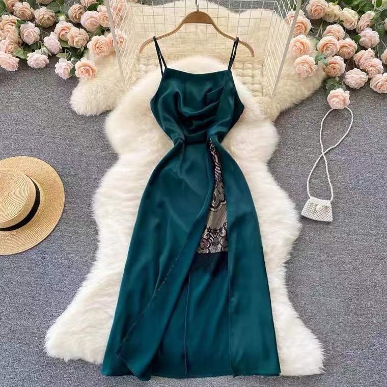 Army Green Spaghetti Strap Slip Dress, Short Party Dress