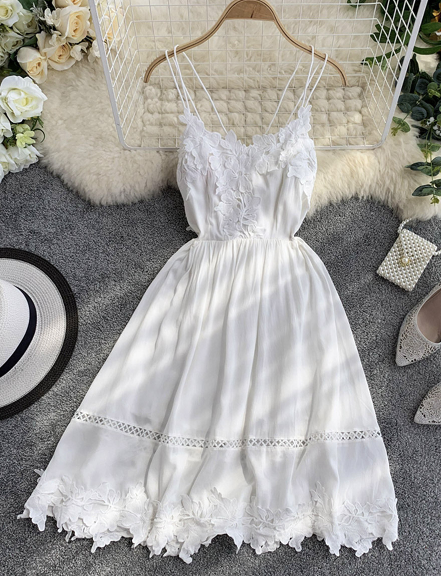 White Dress, Lace Dress, Halter Backless Dress, Girl Dress