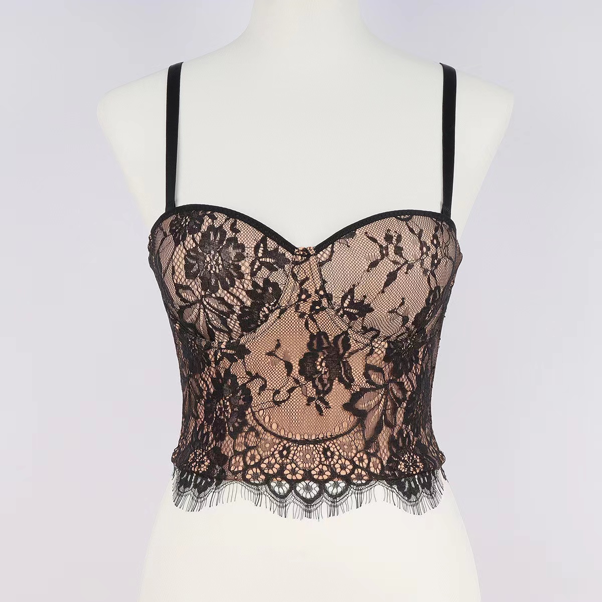 Lace Crop Top. Slim Waistcoat, Sexy Tank Top, With Breast Pads Fishbone Bodice