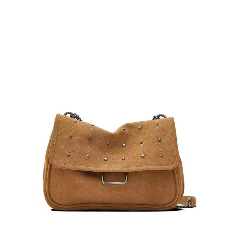 Suede cow leather, Wicker one shoulder cross bag, Stray bag, casual rock bag