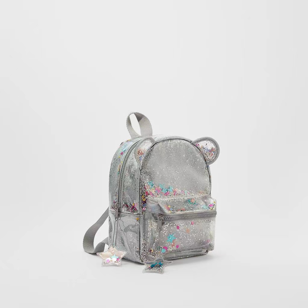 Silver Cat Ears, Sparkly Pink Mini Backpack, Lady/cute Child, Sparkly Pink Sequins, Star Pendant, Backpack