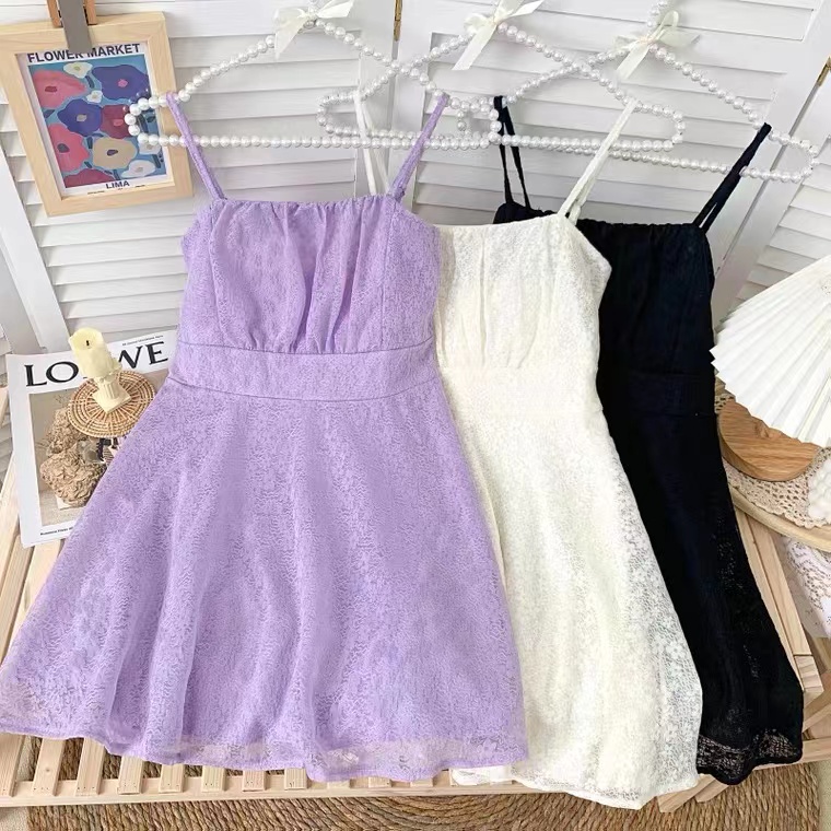 Classy, Versatile, Lace, Pleated High-waisted Halter Dresses, Mini Dresses