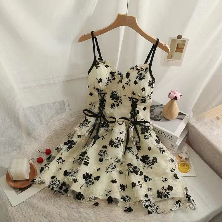 Spaghetti Strap Dress,cute Embroidered Lace Dress
