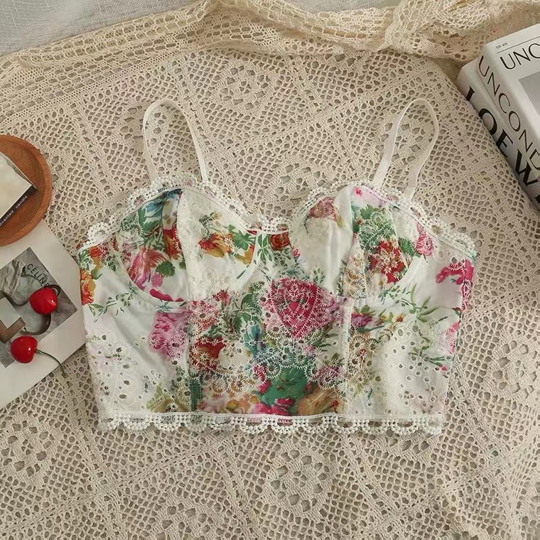 Vintage, Embroidered Top, Hollow Lace,spaghetti Strap Top