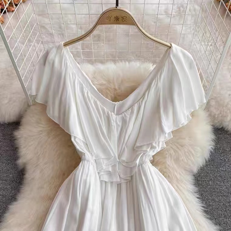 Beach Holiday Dress, V-neck White Fringed Peplum Halter Dress, Elegant  Swing Dress on Luulla