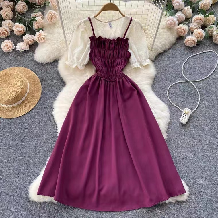 Temperament, Square Collar Cute Dress, Waist A -line Dress