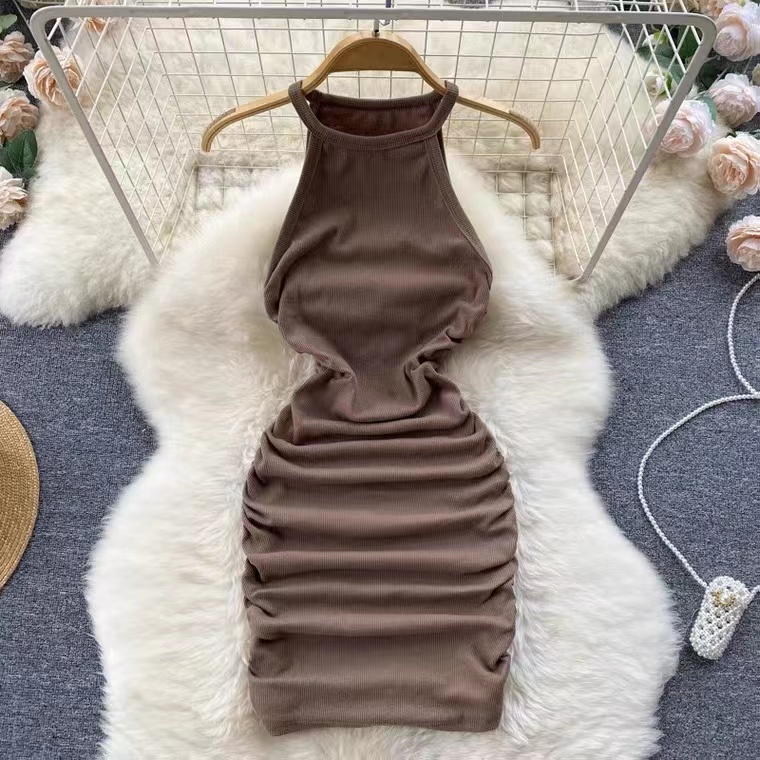 Halter Vest Dress, Summer, Little Black Dress, Sexy, Tight Pleated Dress on  Luulla