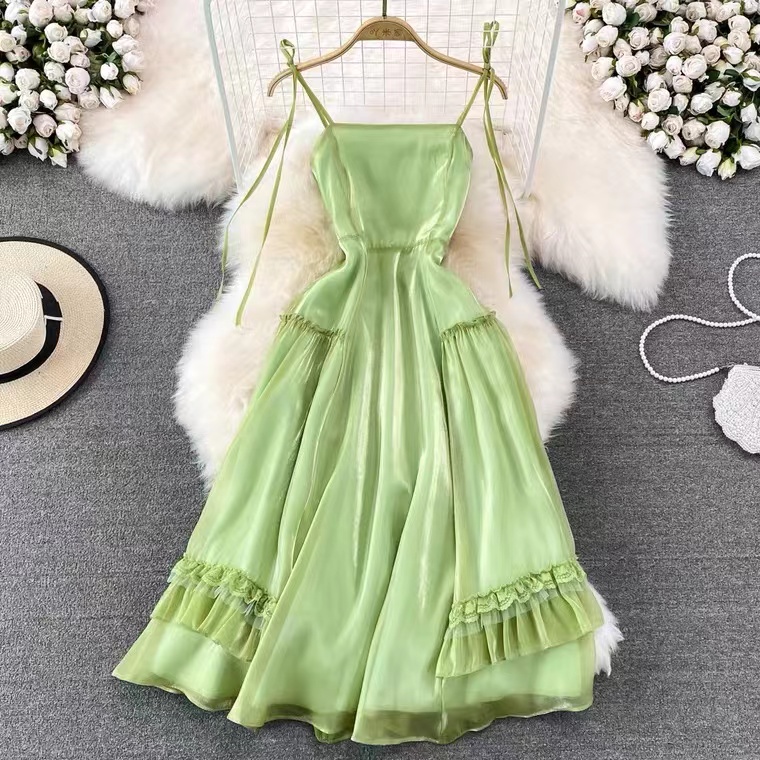 Fashion halter strap dress, super fairy waist sleeveless peplum dress, beach vacation big swing dress