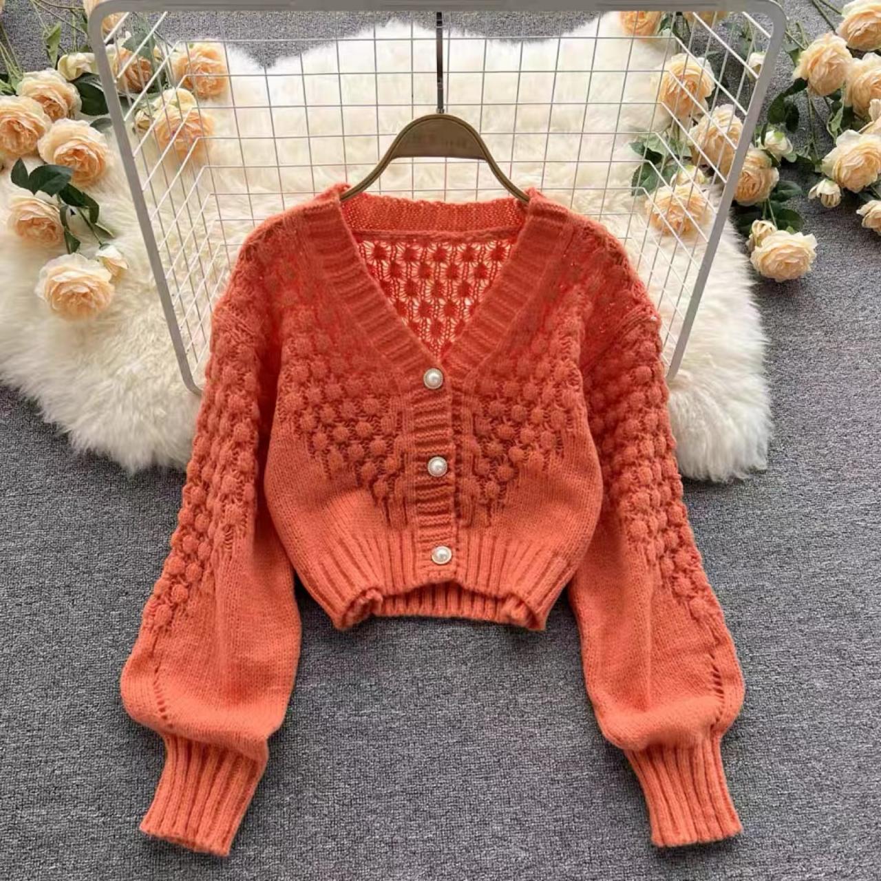 Knit Cardigan Sweater Coat, Autumn Winter, V-neck Cutout Short Sweater