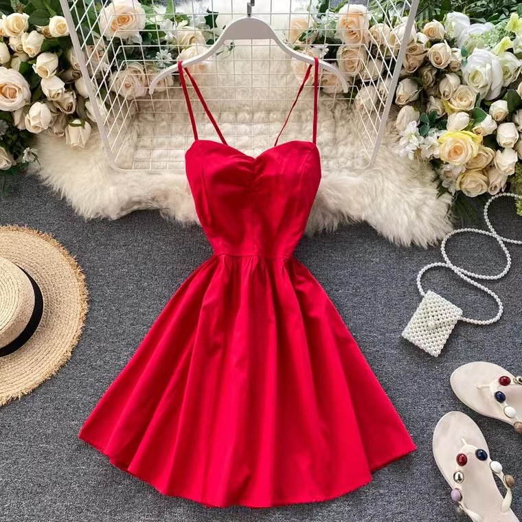 Red Holiday Dress, Halter, Lace-up, Waist, A-line Halter Dress