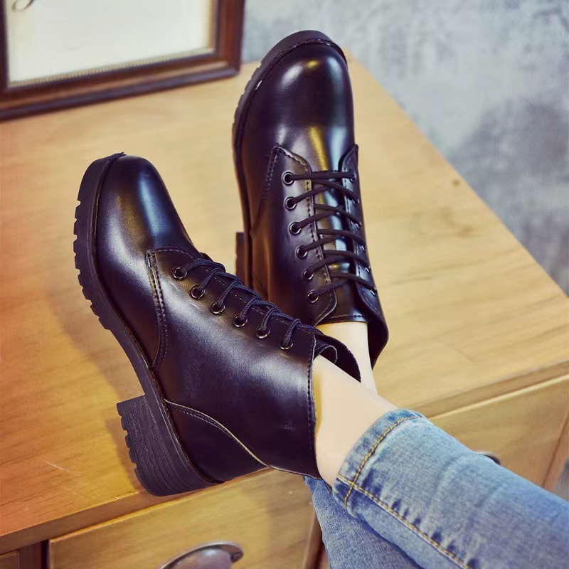 Autumn/winter, Martens Boots, Low Heel, Lace-up, Leather Boots, British Biker Boots