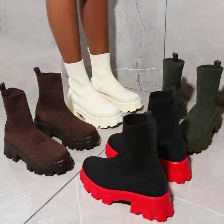Socks And Boots, Autumn/winter Doc Martens, Fly-knit, Breathable, Muffin Platform Ankle Boots, Snow Boots