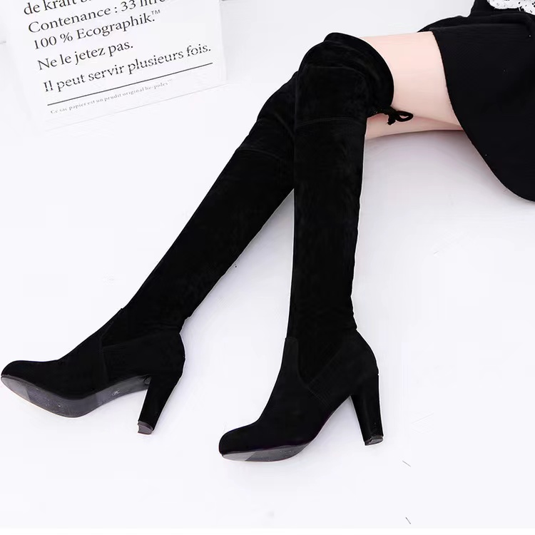 Thigh-high Boots, Over Knee Boots, Round Toe, Frosted, Chunky High Heel Boots, Plus Size Women's Boots