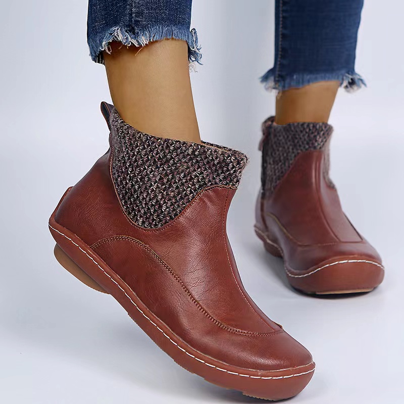 Woolen Mouth, Patterned Shoes, Women's Leather Boots