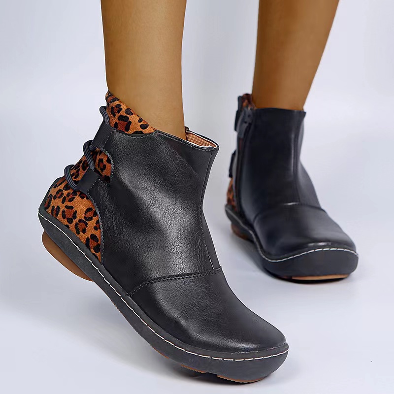 Serpentine/leopard Print Embossed, Roman Style, Women's Leather Boots