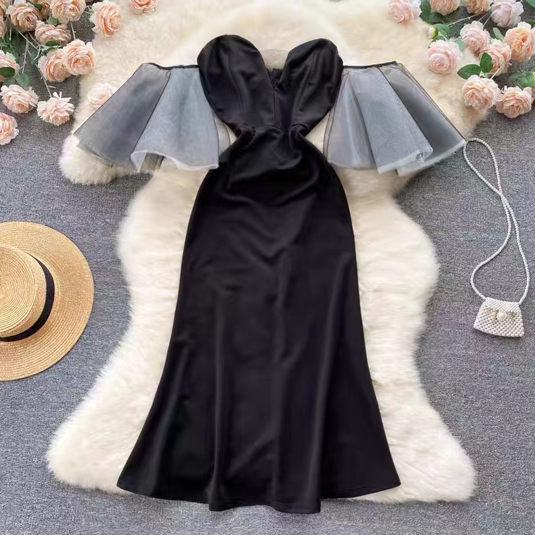 Black Strapless Dress, Advanced Sense, Elegant, Off Shoulder Evening Dress, High Waist, Slimming, Temperament, Bodycon Mermaid Dress