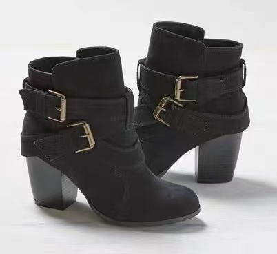 Autumn And Winter, , Large Size Boots, Frosted, Buckle Ankle Boots, Chunky Heels, Explosive Boots