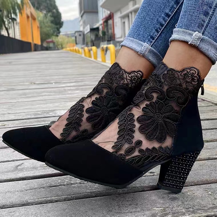 Mesh High Heels, Lace Sandals With High Heels, Women's Shoes With Fish Mouths