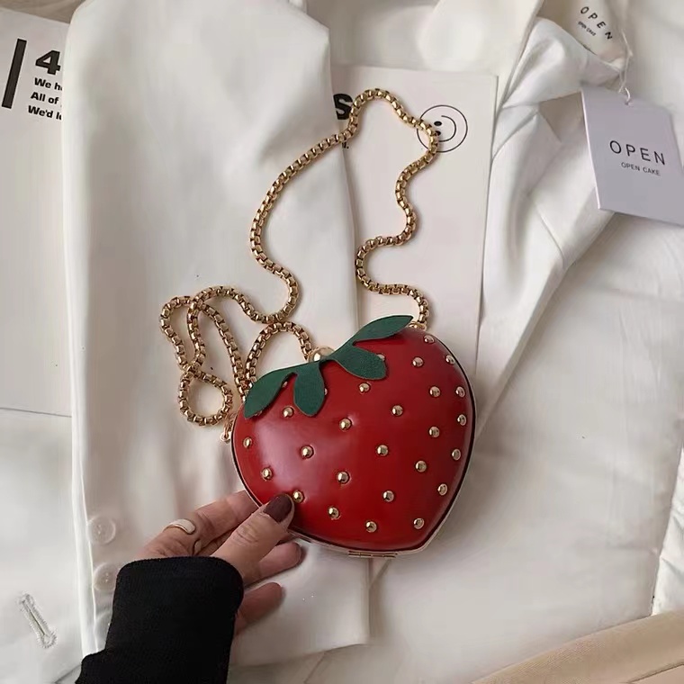 Cute Strawberry Small Bag, new style, tide, chain bag, Mini, riveted, one shoulder crossbody bag