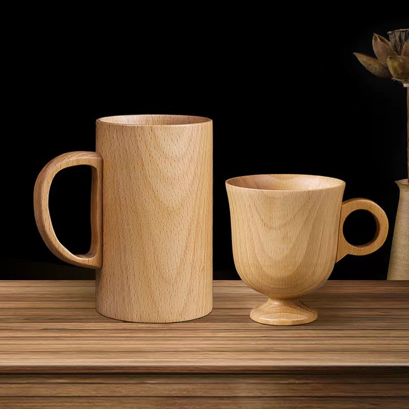 High Quality, Two Pieces,environmentally Friendly Wood Mug, Creative Wooden Mug, Coffee Mug, Household Solid Wood Handle Handy Cup