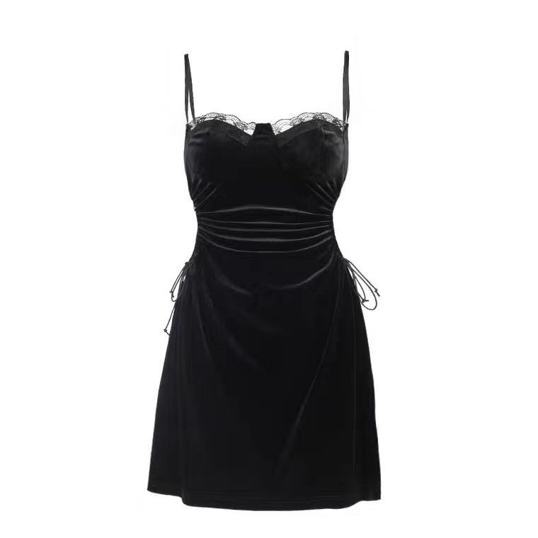 Little Sexy Black Dress,vintage Velvet Dress, Girl Msexy Hollowed Dress