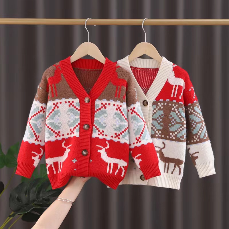 Girl/boys sweater cardigan, autumn and winter fashion jacquard knitted sweater, Christmas cardigan coat