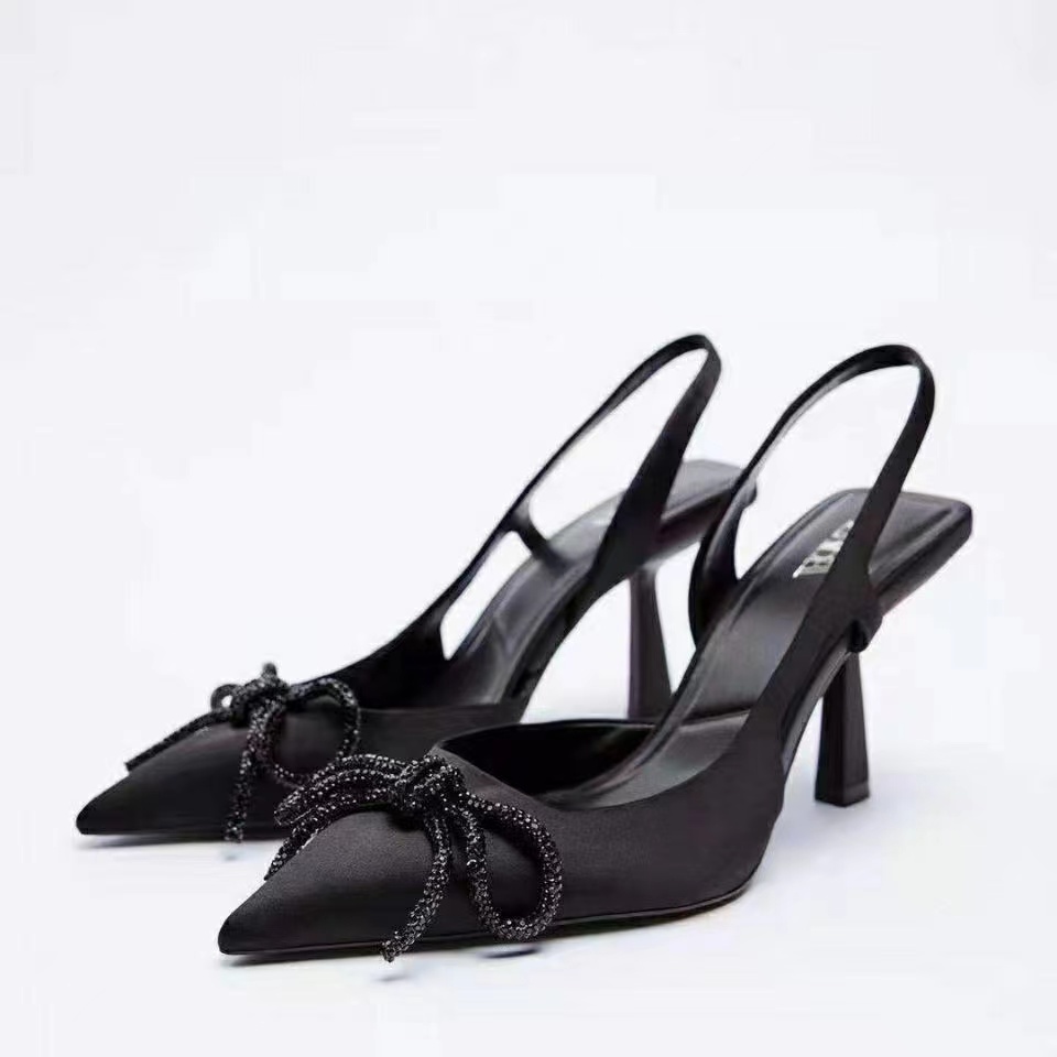 Women's Shoes, High-heeled Sandals, One-line Bow, Pointy Single Shoe, Shallow Stiletto Heels
