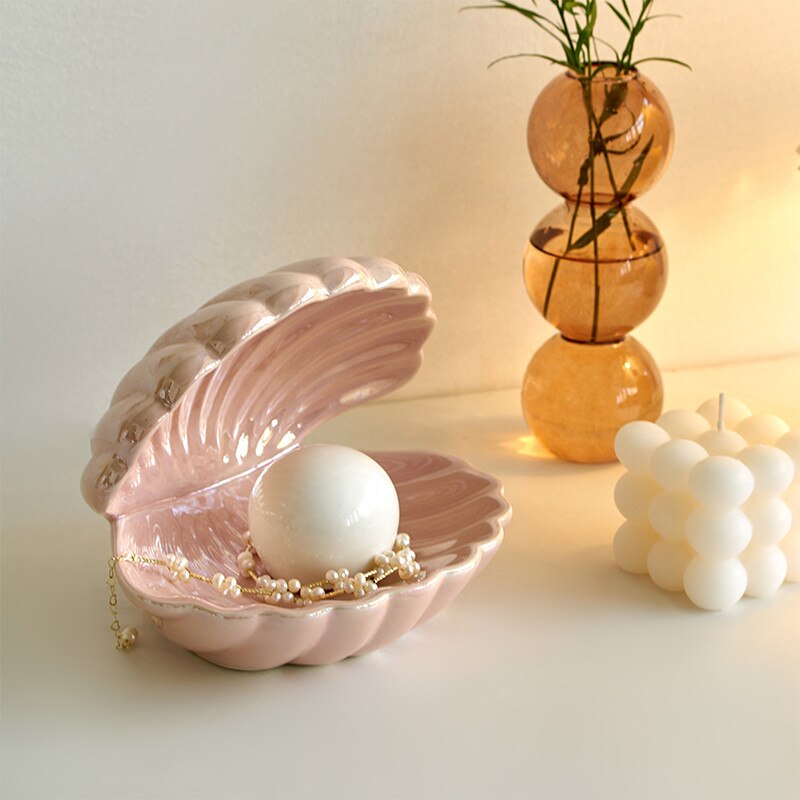 Ins Shell Ceramic White Storage Box Bathroom Make Up Jewelry Organizer