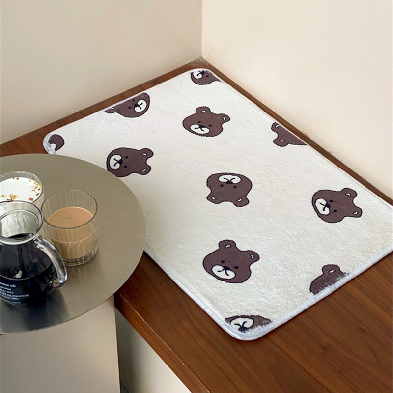 Cute White Furry Bear Anti-slip Rug Kitchen Home Decoration Rectangle Carpet