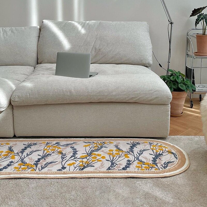 Ins Oval Floor Mat Large Area Rug for Living Room Creative Floral Pattern Carpet