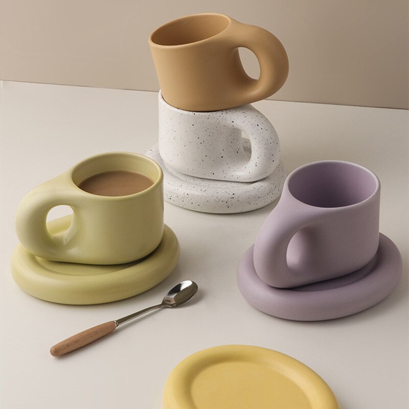 Small Ceramic Coffee Cup Set Decorative Breakfast Drinking Latte Milk Tea Cup Saucer Wedding Reusable Cup