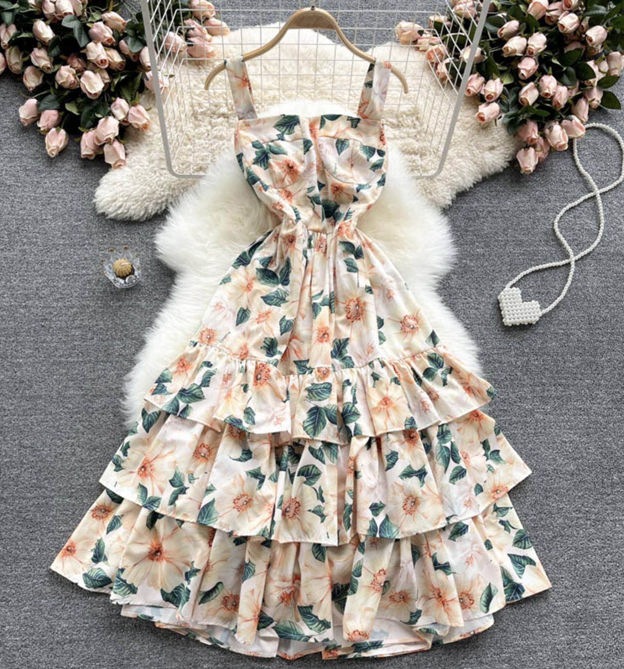 Cute Casual Dress,a Line Floral Dres, Fashion Printed Dress