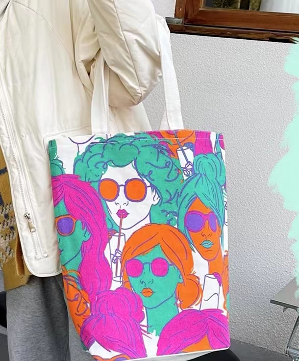 Double canvas Bag color contrast, large capacity, vertical, Sailor Moon large shoulder bag, head Tote bag