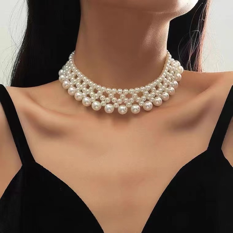 Hand Woven, Multi-layer Pearl Collarbone Necklace, Temperament, Ins, Trend, Exaggerated Choker Accessories, Bridal Decorative Necklace