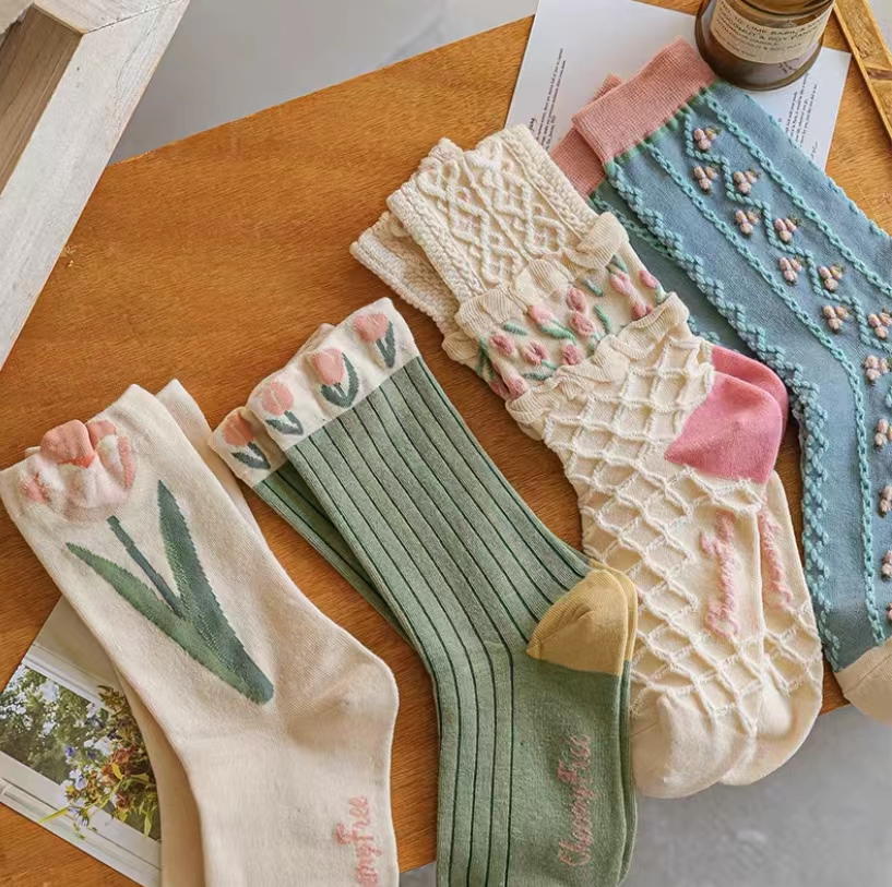 4 Pairs, Tulip, Beautiful Flower Socks ~ Fairy Socks