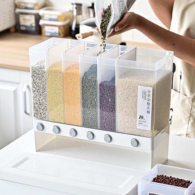 Cereal Disp Rice Bucket Grain Containers Cereal Dispenser Bucket Food Plastic Storage Box Multi Compartments Storage Dispenser