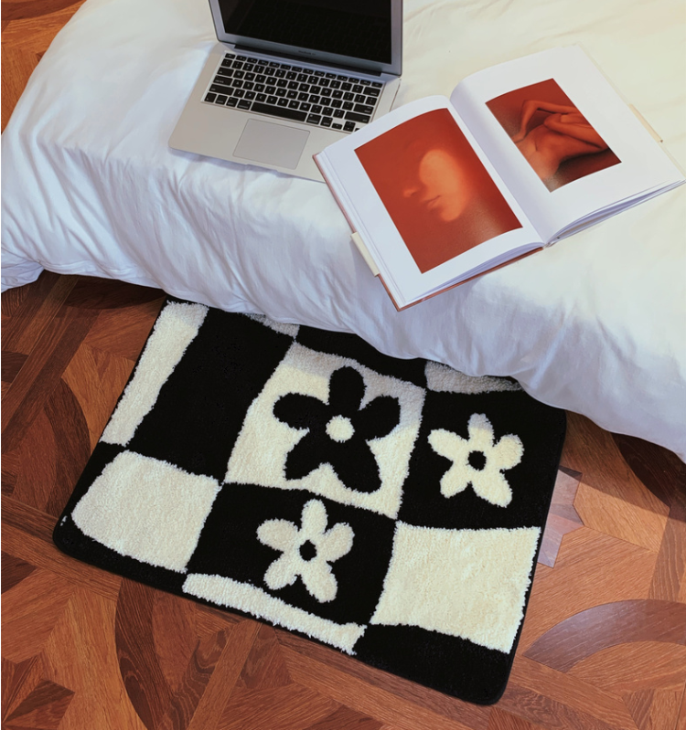 Aesthetic Home Room Decor Soft Fluffy Geometric Mat Tufting Grids Bathmat Chic Bathroom Rug Carpet