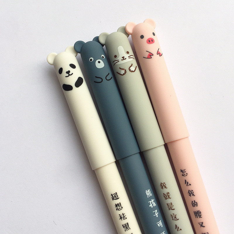 Kawaii Pig Bear Cat Mouse Erasable Gel Pen 0.35mm Blue Black Ink