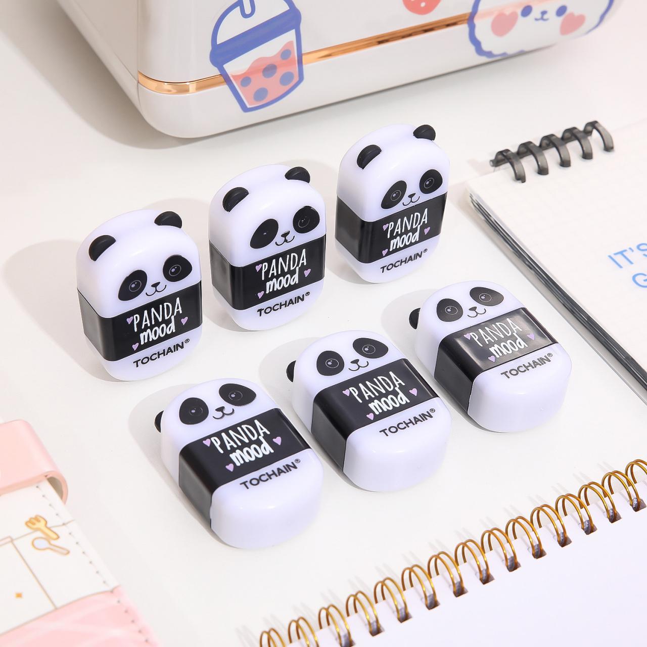 Black White Panda Shape Rubber Pencil Erasers with Sharpener