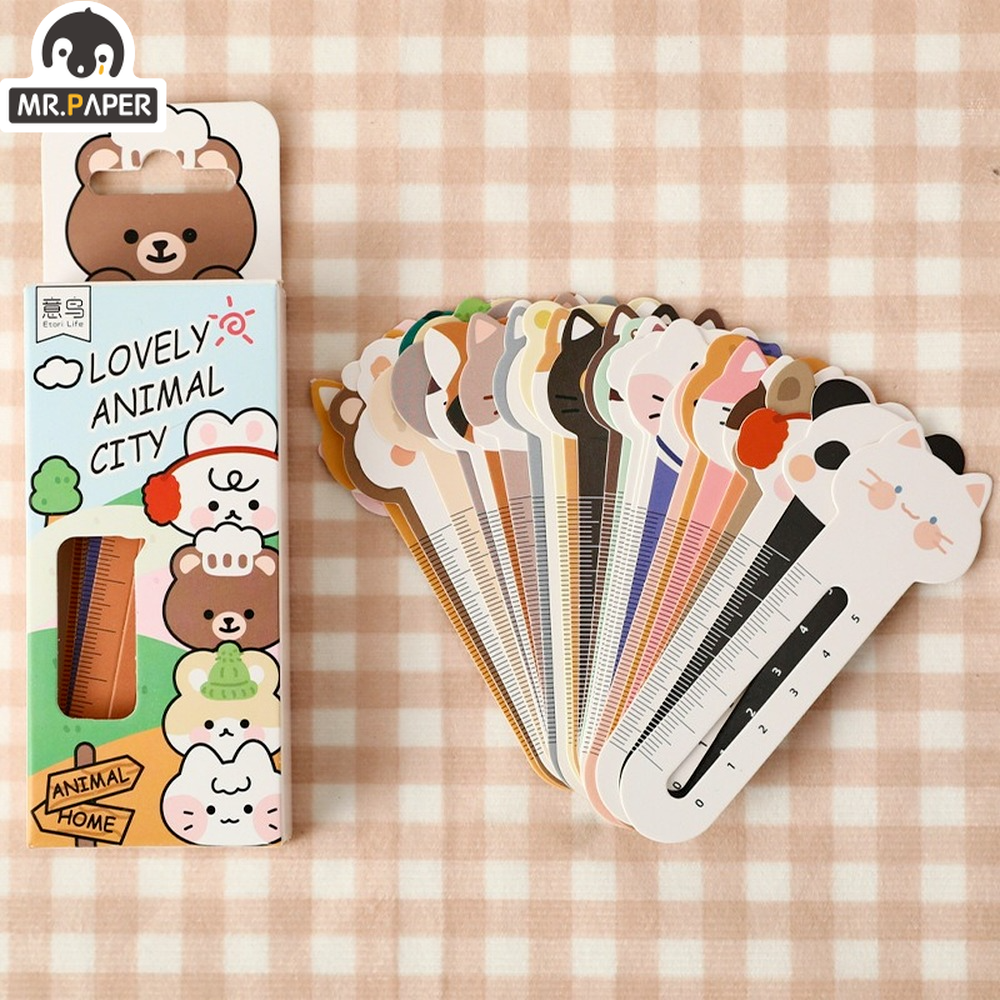 30pcs/box Cartoon Animal Bookmark Cute Bear Kitten Student Ruler Bookmark
