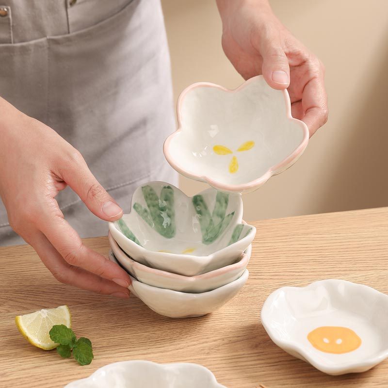 Cute Ceramics Plate Flavor Small Dish Seasoning Dish Food Plate Pot Japanese Sauce Dish Flower Shape Dish